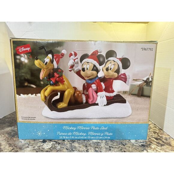 Mickey, Minnie & Pluto On Sleigh Figurine - Christmas - Disney - Christmas Decor - Picture 1 of 4
